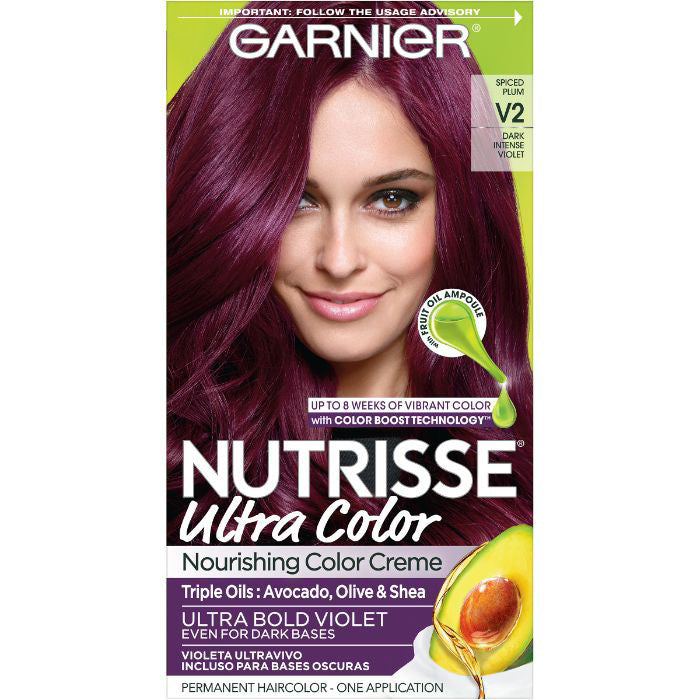 Garnier Nutrisse Ultra Color Nourishing Bold Permanent Hair Color Creme, V2 Dark Intense Violet