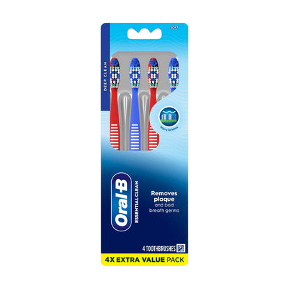 Oral-B Essential Clean Toothbrushes, Removes Plaque, Soft, 4 ct