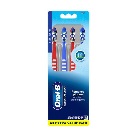 Oral-B Essential Clean Toothbrushes, Removes Plaque, Soft, 4 ct
