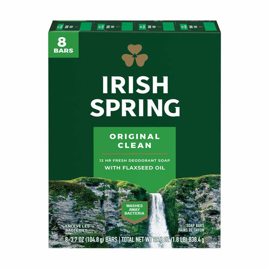 Irish Spring Original Clean Deodorant Bar Soap for Men, 8 ct