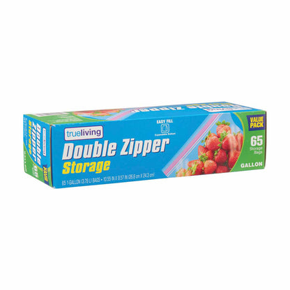 TrueLiving Double Zipper Storage Bags Value Pack, Gallon Size, 65 ct