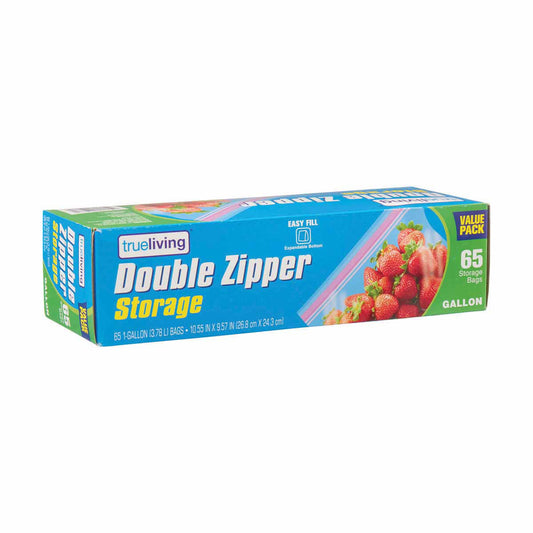 TrueLiving Double Zipper Storage Bags Value Pack, Gallon Size, 65 ct