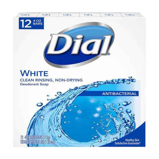 Dial White Antibacterial Bar Soap, 4 oz bars - 12 ct