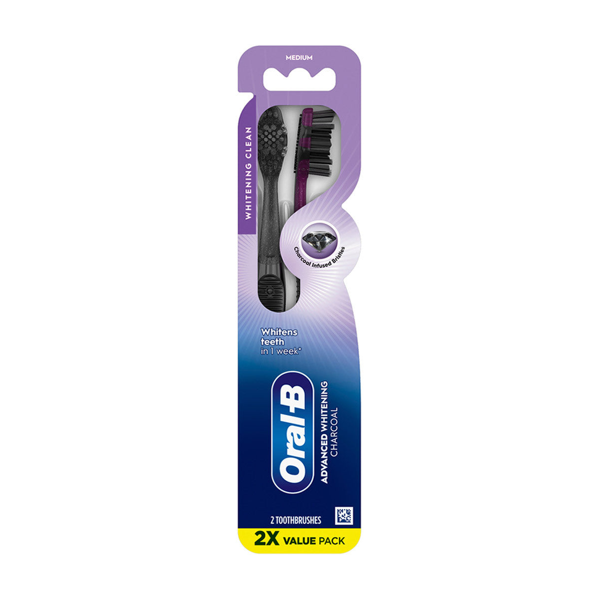 Oral-B Advanced Whitening Charcoal Toothbrushes, Medium, 2 ct