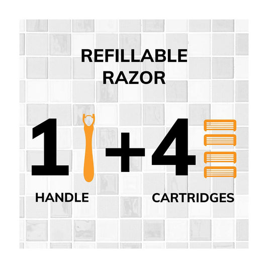 BIC Flex 4 Refillable Razors for Men, Long-Lasting 4 Blade Razors for Sensitive Skin, 1 Handle and 4 Cartridges, 5 Piece Shaving Kit