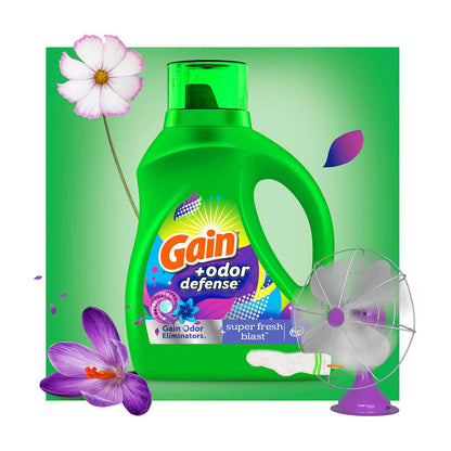 Gain Odor Defense Liquid Laundry Detergent, Super Fresh Blast Scent, 65 fl oz, 45 loads, 2 in 1, Laundry Detergent Liquid Soap, HE compatible