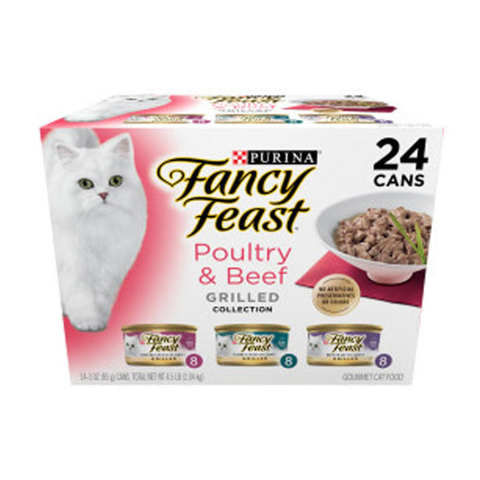 Fancy Feast Grilled Poultry and Beef Collection Wet Cat Food Variety Pack, 3 oz - 24 ct