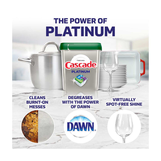 Cascade Platinum + Oxi ActionPacs Dishwasher Detergent, Fresh Scent, 30 ct