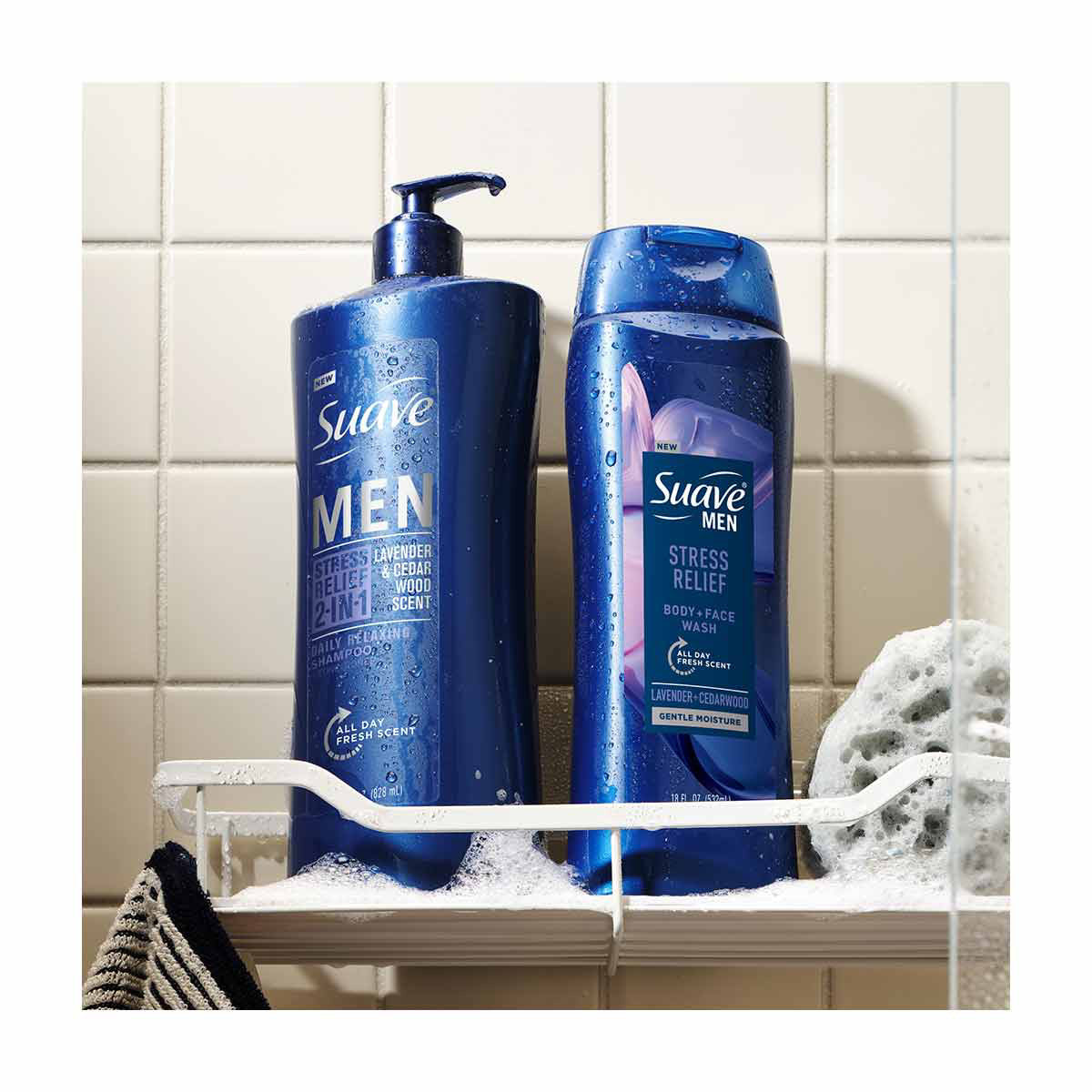 Suave Men Stress Relief Body + Face Wash, 18 oz
