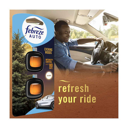 Febreze AUTO Air Freshener, Odor-Fighting Automotive Vent Clip, Evening Woods Scent, 1 Count