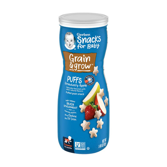 Gerber Snacks for Baby Grain & Grow Puffs, Strawberry Apple, 1.48 oz Canister, 1 ct