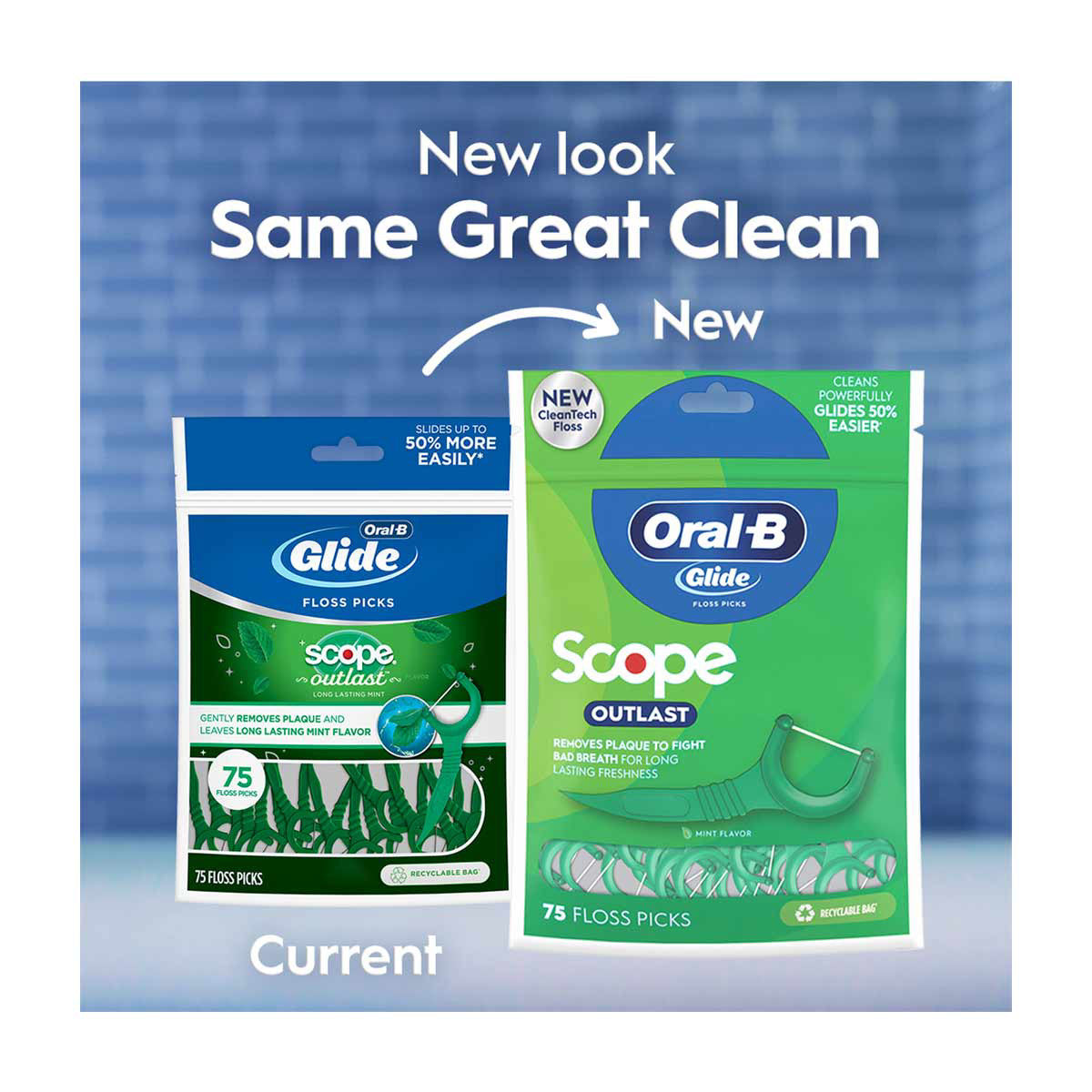 Oral-B Glide Mint Dental Floss Picks with Long Lasting Scope Flavor, 75 Picks
