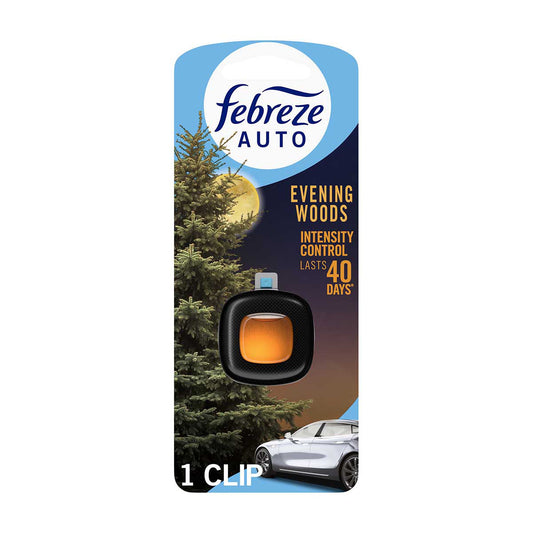 Febreze AUTO Air Freshener, Odor-Fighting Automotive Vent Clip, Evening Woods Scent, 1 Count