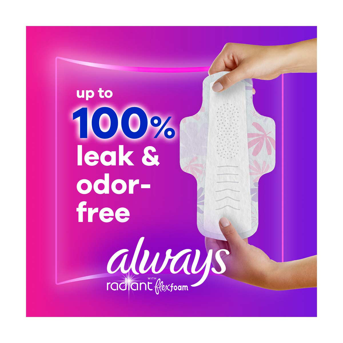 Always Radiant with FlexFoam Pads with Wings, Size 2 Heavy Flow, 26 ct