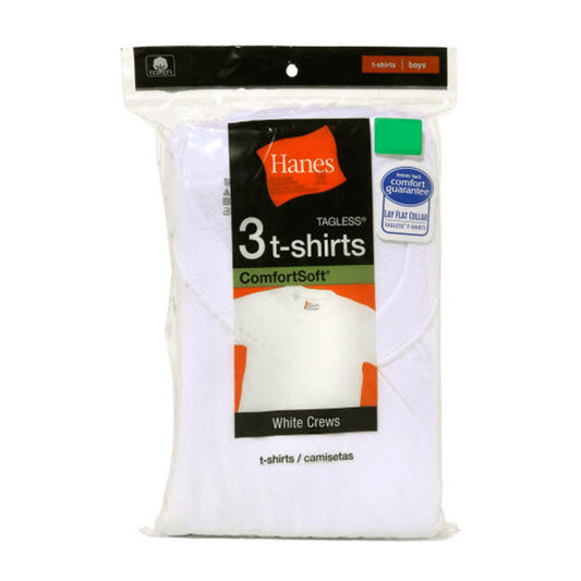 Hanes Boy's Tagless White Crew Neck T-Shirts, Large, 3 pk