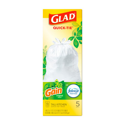 Glad Quick-Tie Tall Kitchen Trash Bags, Gain Original Scent, 13 Gallon, 5 ct