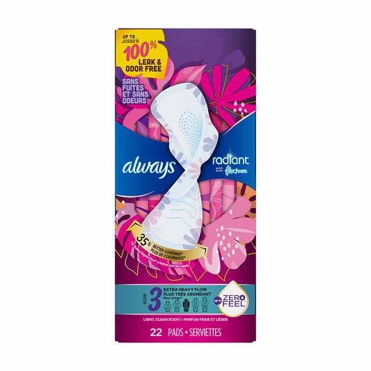 Always Radiant with Flexfoam Pads, Extra Heavy Flow - 22 ct