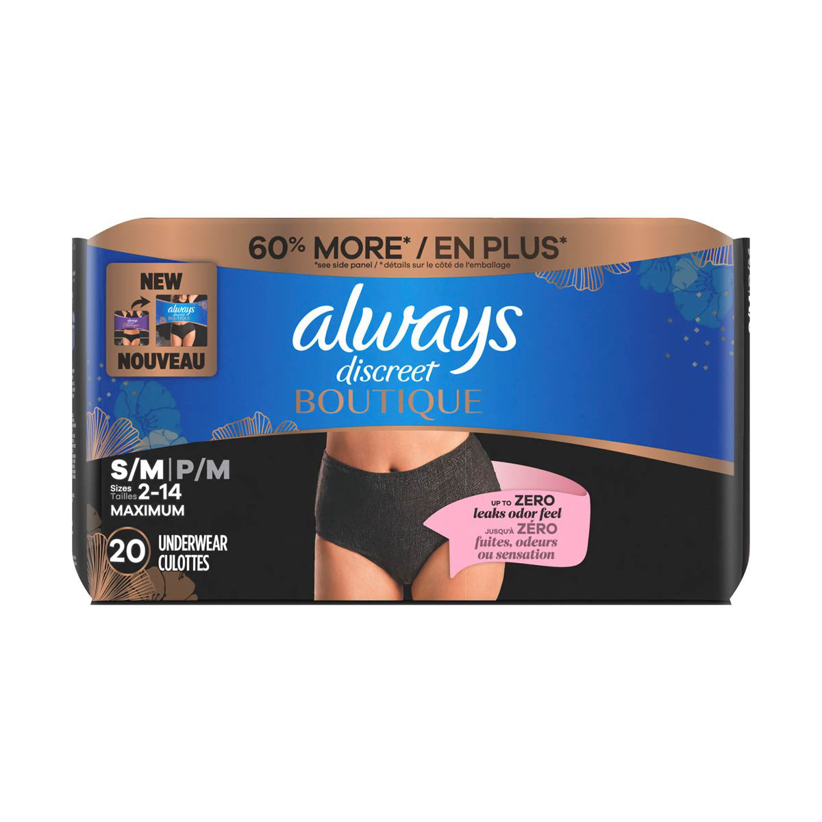 Always Discreet Boutique Incontinence Underwear, S/M (2-14), 20 ct