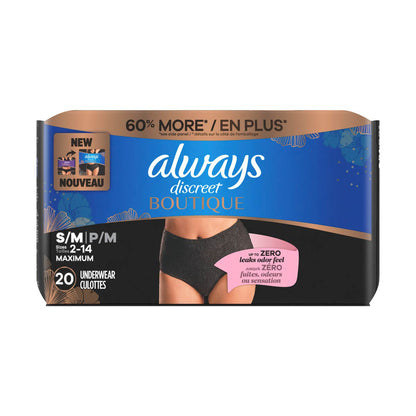 Always Discreet Boutique Incontinence Underwear, S/M (2-14), 20 ct