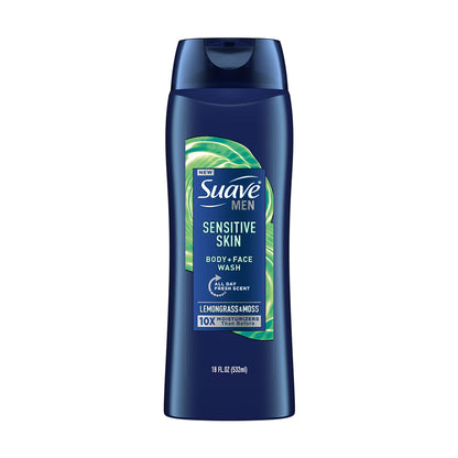 Suave Men Sensitive Skin Body + Face Wash - Lemongrass & Moss, 18 fl oz