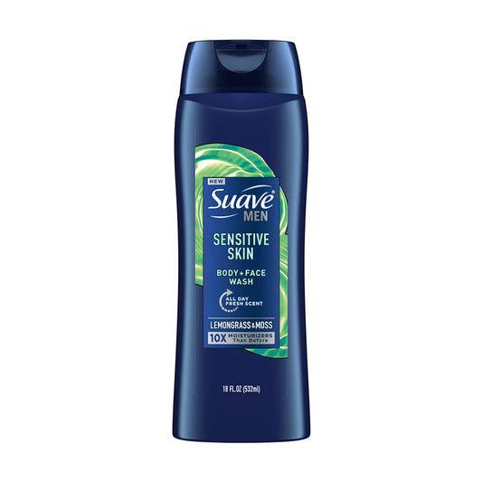 Suave Men Sensitive Skin Body + Face Wash - Lemongrass & Moss, 18 fl oz