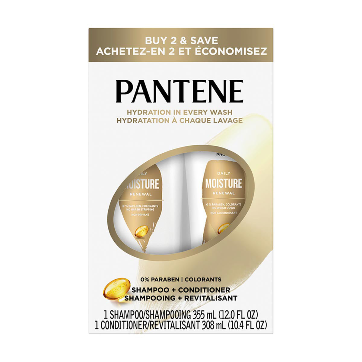 Pantene Daily Moisture Renewal 72 HR Lush Moisture Shampoo & Conditioner DUAL PACK SH 12oz/CN 10.4 FL OZ DP
