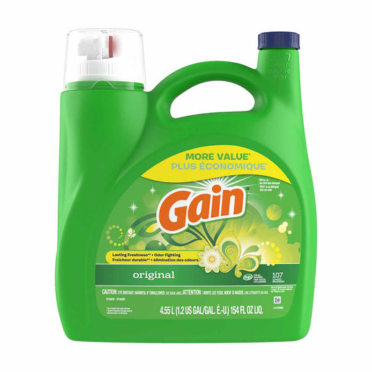 Gain Liquid Laundry Detergent, Original Scent, 154 fl oz, 107 loads, Freshness + Odor Fighting, Laundry Detergent Liquid Soap, HE compatible