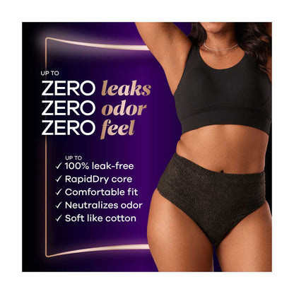 Always Discreet Boutique Incontinence and Postpartum Underwear for Women, Maximum Protection, L, Black, 18 Count