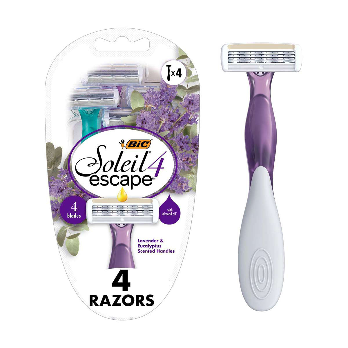 BIC Soleil Escape Women's Disposable Razors With 4 Blades - Lavender & Eucalyptus, 4 ct