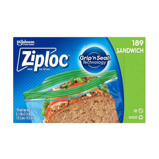 Ziploc Brand Sandwich Bags, with Grip 'n Seal Technology, 189 Count