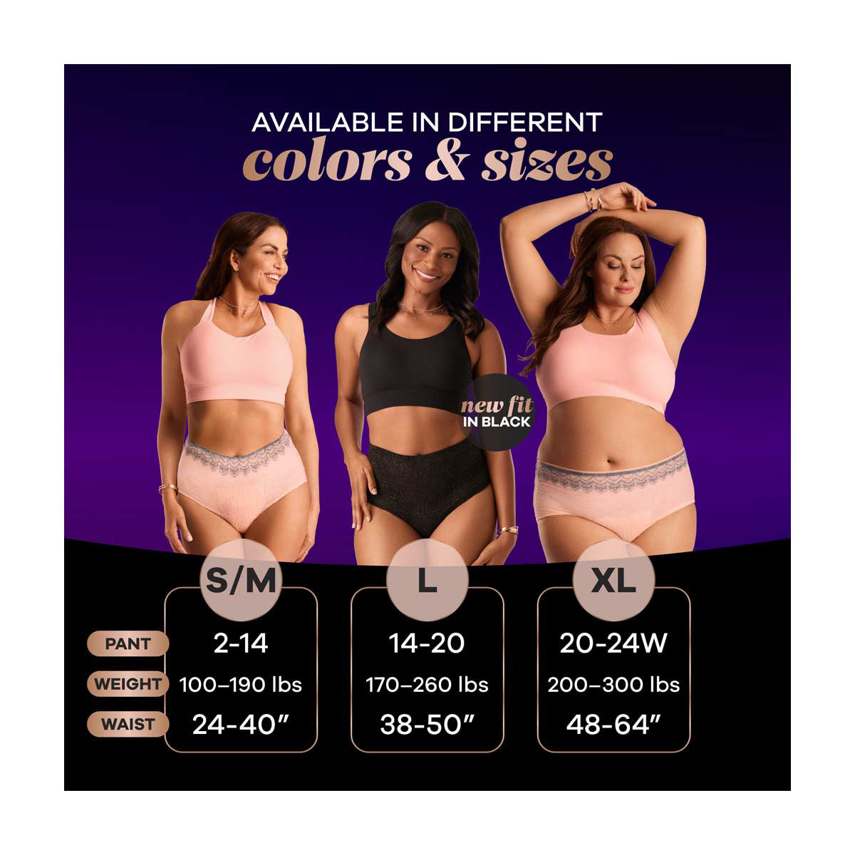 Always Discreet Boutique Incontinence and Postpartum Underwear for Women, Maximum Protection, L, Black, 18 Count