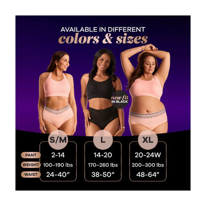 Always Discreet Boutique Incontinence and Postpartum Underwear for Women, Maximum Protection, L, Black, 18 Count