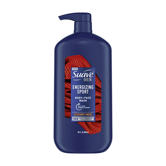 Suave Men Energizing Sport Body & Face Wash, Bergamot & Wood, 30 fl oz