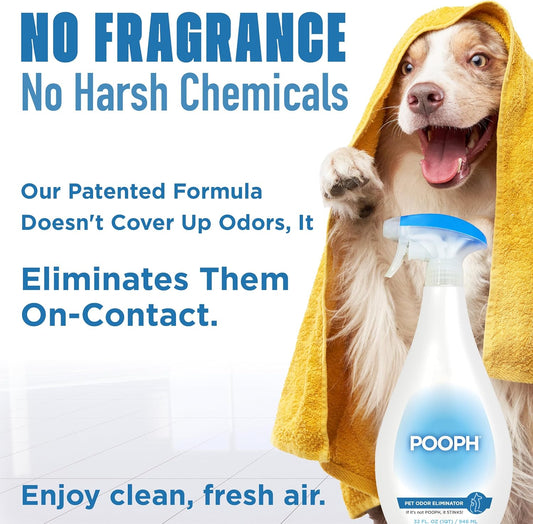 POOPH® Pet Odor Eliminator Spray - Patented NO Fragrance NO Harsh Chemicals Organic Odor Eliminator Works On-Contact Home, Auto, Upholstery, and more Fast Easy Safe for Pets, People and the Planet!