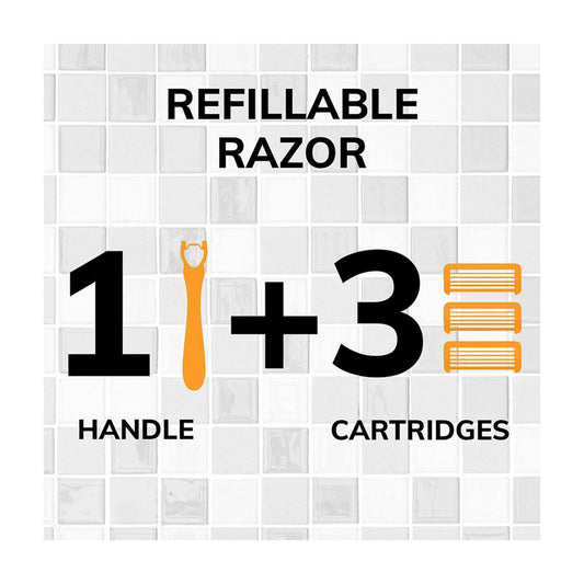 BIC Flex 5 Refillable Razors for Men, Long-Lasting 5 Blade Razors, 1 Handle and 3 Cartridges, 1 kit