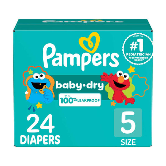 Pampers Baby Dry Diapers, Size 5, 27+ lbs, 24 Count, Absorbent Disposable Diapers