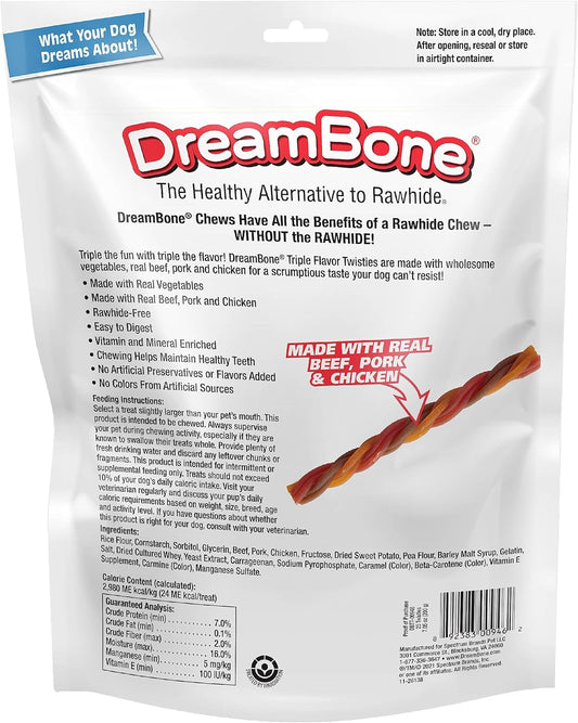 Dreambone Triple Flavor Twisties, 25 Count, Rawhide-Free Dog Chews Made with Real Beef, Pork & Chicken, 7.05 Ounce (Pack of 1)