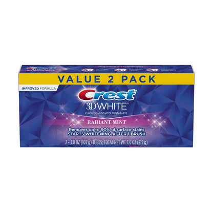 Crest 3D White Radiant Mint Toothpaste, 3.8 oz - 2 ct