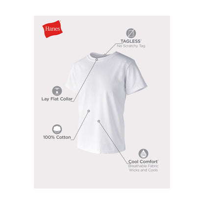 Hanes Boy's Tagless White Crew Neck T-Shirts, Small, 3 pk