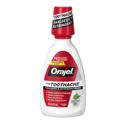 Orajel 2X Medicated Toothache Rinse, Soothing Mint, 8 fl oz