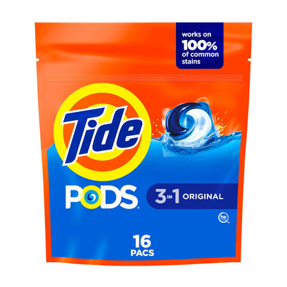 Tide PODS Laundry Detergent Pacs, Original Scent, 16 Count, Powerful 3-in-1 Clean in one Step, HE Compatible