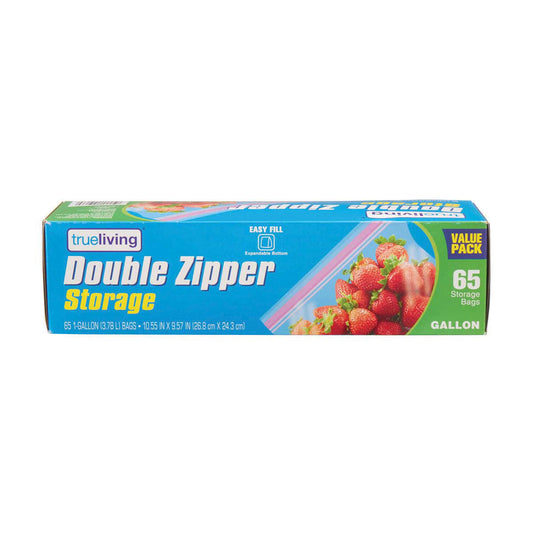 TrueLiving Double Zipper Storage Bags Value Pack, Gallon Size, 65 ct