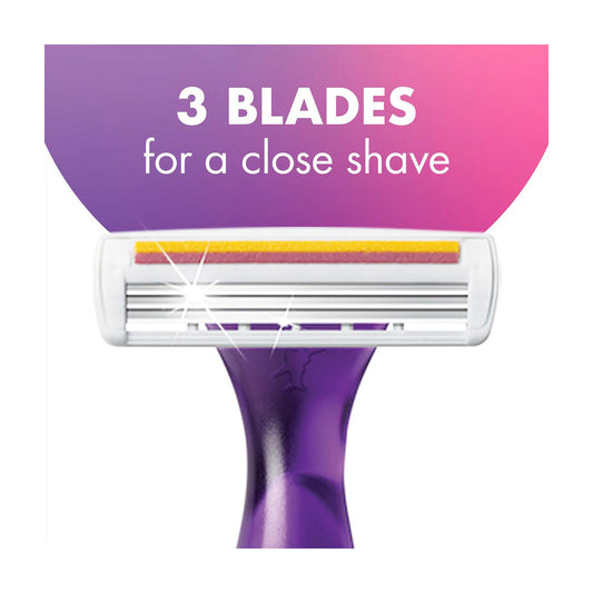 BIC Soleil Smooth Scent Women’s Disposable Razor, 3 Blades with a Moisture Strip For a Silky Shave, Assorted, 4 Piece Razor Set