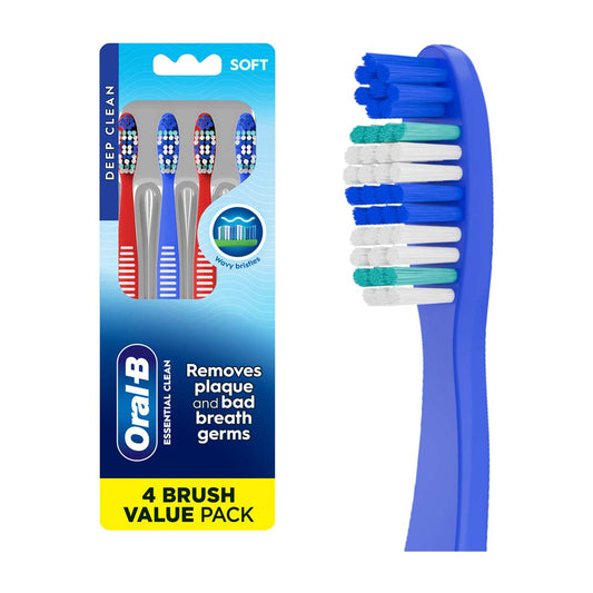 Oral-B Essential Clean Toothbrushes, Removes Plaque, Soft, 4 ct