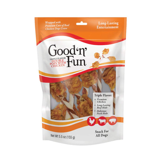 Good ’n’ Fun Triple Flavor Double Pops with Chicken, Rawhide Chews for Dogs, 5.5 oz