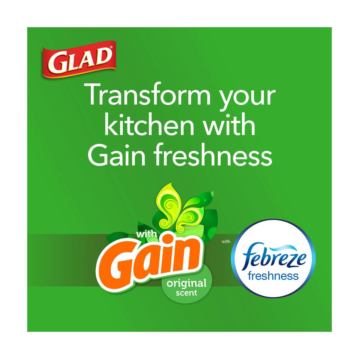 Glad Quick-Tie Tall Kitchen Trash Bags, Gain Original Scent, 13 Gallon, 5 ct