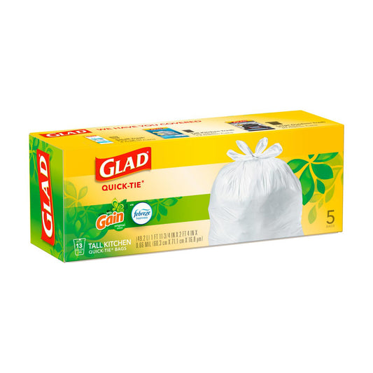 Glad Quick-Tie Tall Kitchen Trash Bags, Gain Original Scent, 13 Gallon, 5 ct