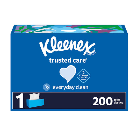 Kleenex Trusted Care Everyday Clean Facial Tissues, 1 Flat Box, 200 ct