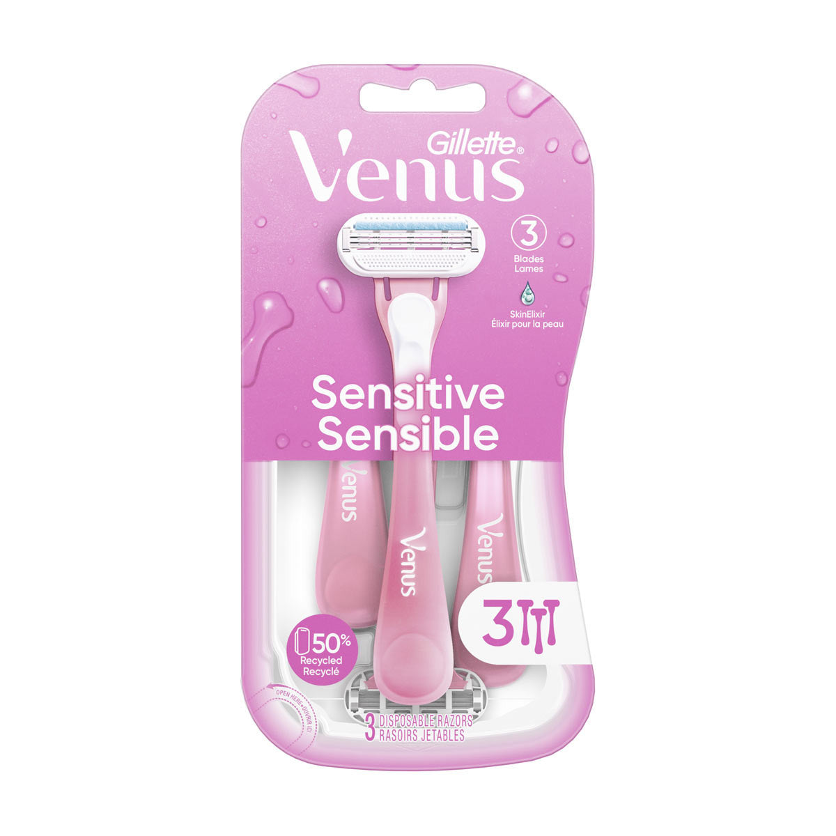 Venus Sensitive Women's Disposable Razor, 3 Count