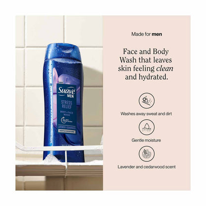 Suave Men Stress Relief Body + Face Wash, 18 oz